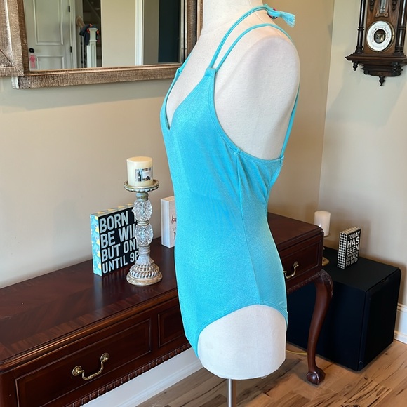 Sky Blue One Piece Criss Cross Back Swimsuit - Picture 5 of 7